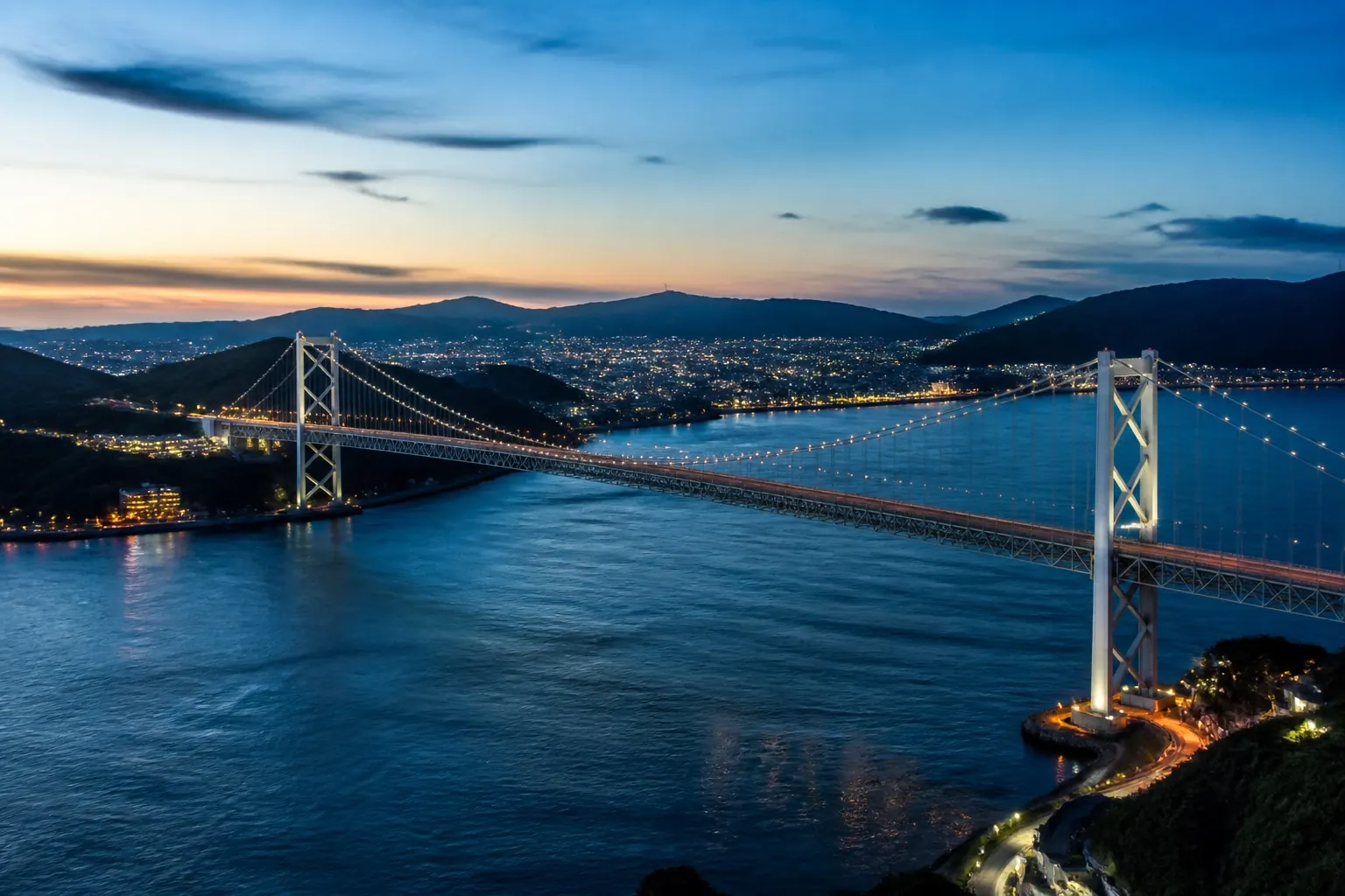夕景の関門海峡に架かる橋（イメージ）